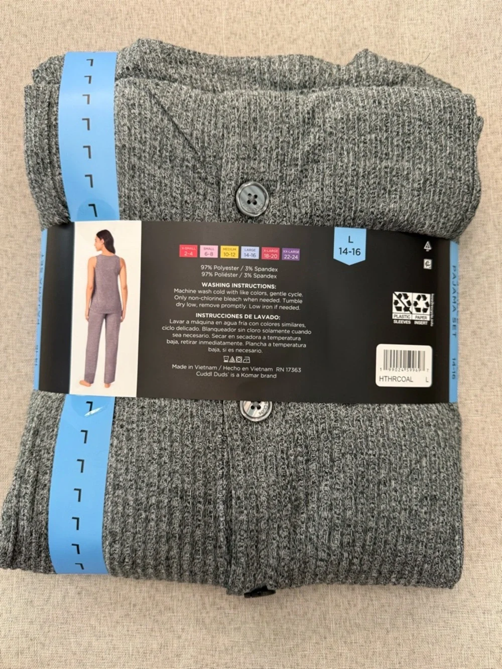 Cuddl Duds Heather Gray 3-Piece Lounge Pajama Set - Picture 3 of 3